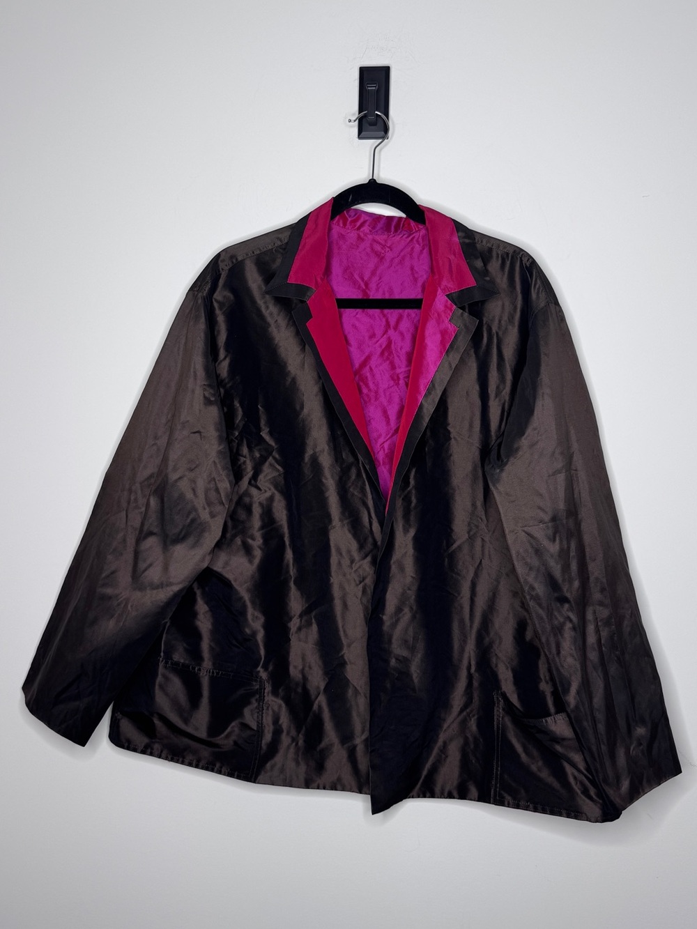 Shamask Silk Reversible Brown and Fuschia Pink Open Jacket 3